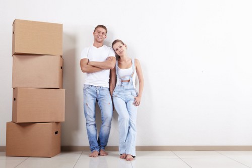 Office relocation planning in Brentford with boxes and desks